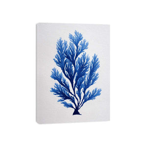 Blue coral botanical artwork for coastal bathroom and living room decor