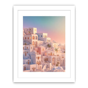 Pastel Mediterranean architecture at sunrise for luxury bedroom wall decor