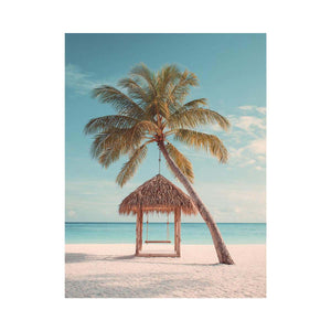 Tropical beach swing beneath a palm tree for serene coastal decor