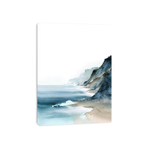 Minimal watercolor ocean cliffs artwork for modern coastal bedroom decor