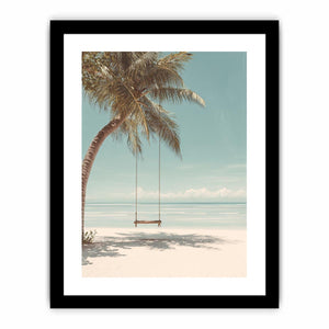 Palm Swing Serenity coastal artwork for modern living room decor