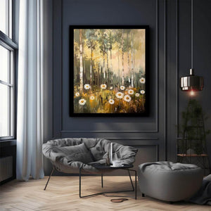Daisy Woodland Glow premium canvas art for modern living room decor