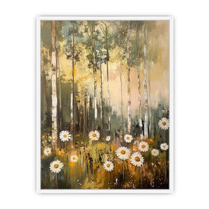 Daisy Woodland Glow premium canvas art for modern living room decor