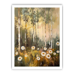 Daisy Woodland Glow premium canvas art for modern living room decor