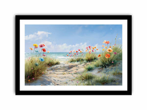 Blooming Shore Path coastal artwork for modern living room decor