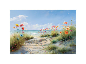 Blooming Shore Path coastal artwork for modern living room decor
