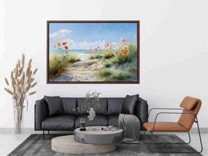 Blooming Shore Path coastal artwork for modern living room decor