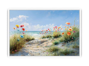 Blooming Shore Path coastal artwork for modern living room decor