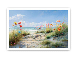 Blooming Shore Path coastal artwork for modern living room decor