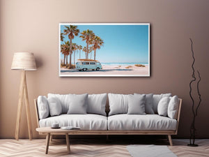 Retro Beach Voyager coastal artwork for modern living room decor