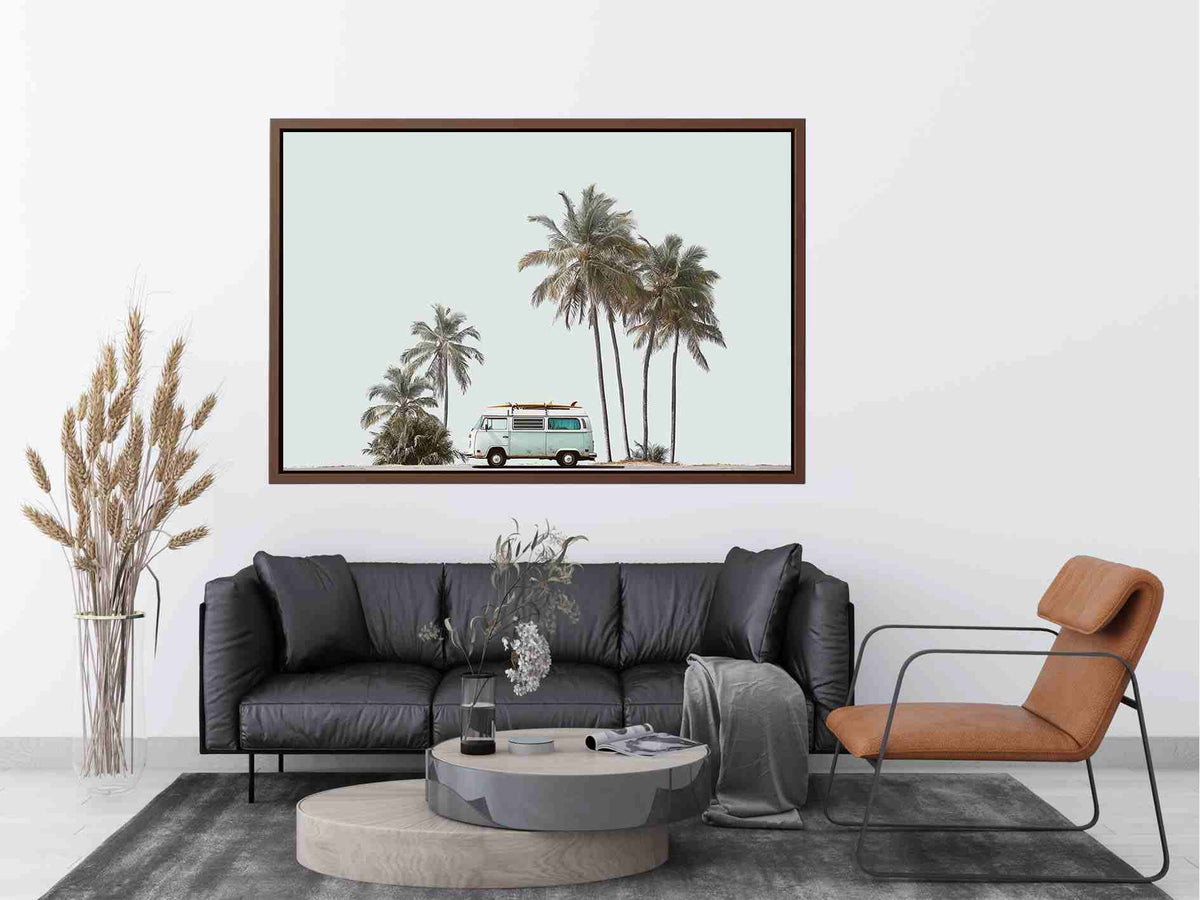Minimal Palm Journey coastal artwork for modern living room decor