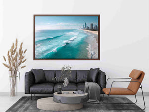 Ocean waves and coastal skyline photography for elegant beach house decor