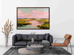 Pastel marsh landscape painting for serene bedroom and living room decor