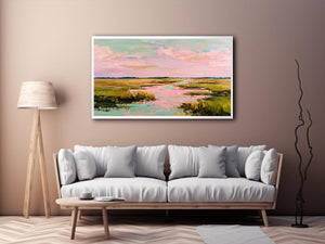 Pastel marsh landscape painting for serene bedroom and living room decor
