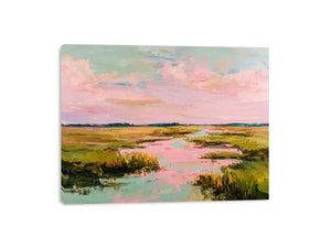 Pastel marsh landscape painting for serene bedroom and living room decor
