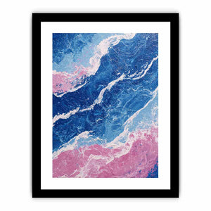 Blue and pink abstract ocean artwork for modern living room wall decor