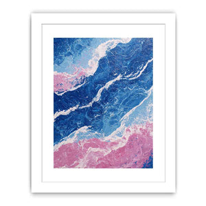 Blue and pink abstract ocean artwork for modern living room wall decor