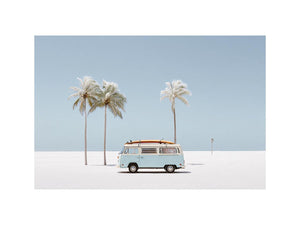 Minimal coastal van photography with palm trees for modern beach house decor