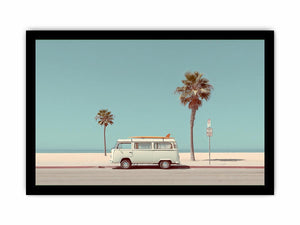 Vintage surf van coastal photography for beach house and living room decor