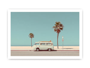 Vintage surf van coastal photography for beach house and living room decor