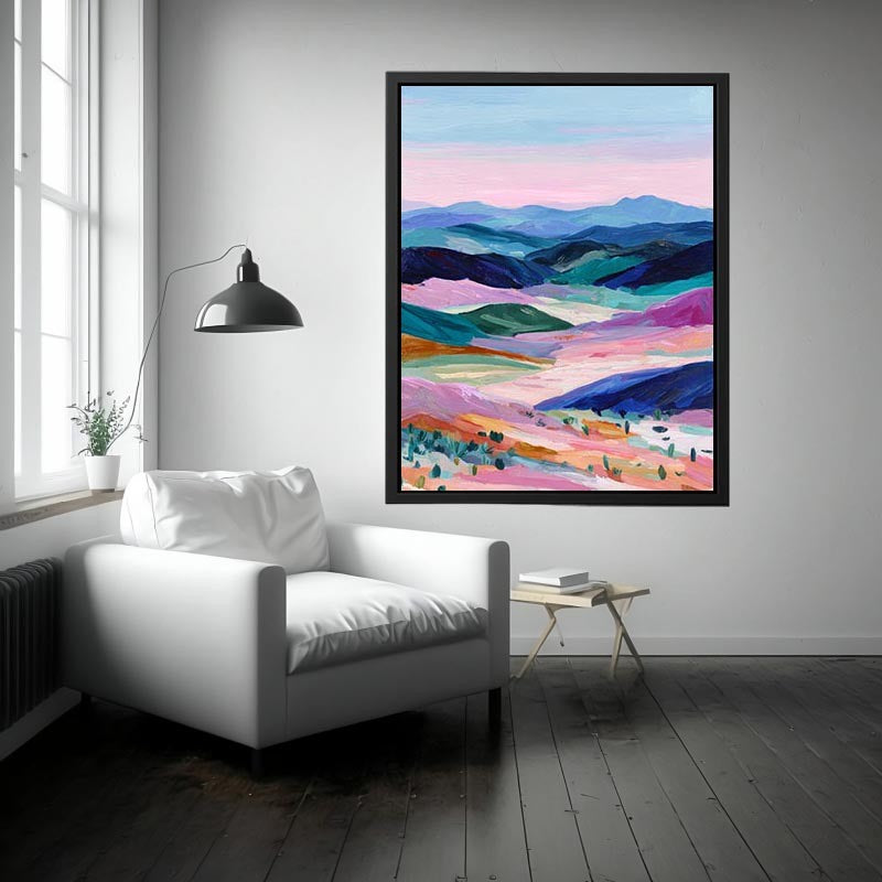 Colorful mountain landscape artwork for modern living room wall decor