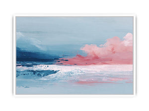 Pink and blue abstract seascape art for elegant modern bedroom decor
