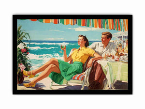 Vintage coastal dining illustration for elegant beach house wall decor