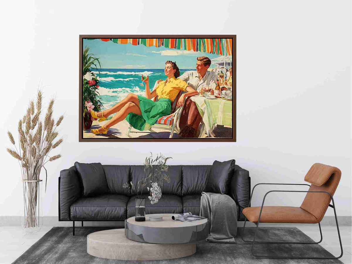 Vintage coastal dining illustration for elegant beach house wall decor
