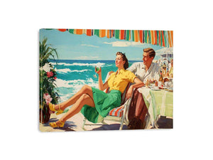 Vintage coastal dining illustration for elegant beach house wall decor