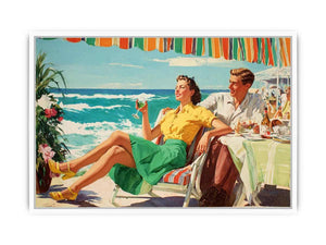Vintage coastal dining illustration for elegant beach house wall decor