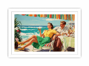 Vintage coastal dining illustration for elegant beach house wall decor