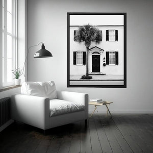Palm House Noir coastal artwork for modern living room decor