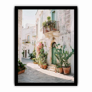 Sunlit Mediterranean Lane coastal artwork for modern living room decor