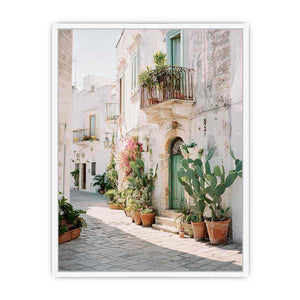 Sunlit Mediterranean Lane coastal artwork for modern living room decor