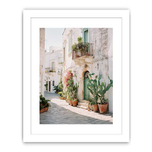 Sunlit Mediterranean Lane coastal artwork for modern living room decor