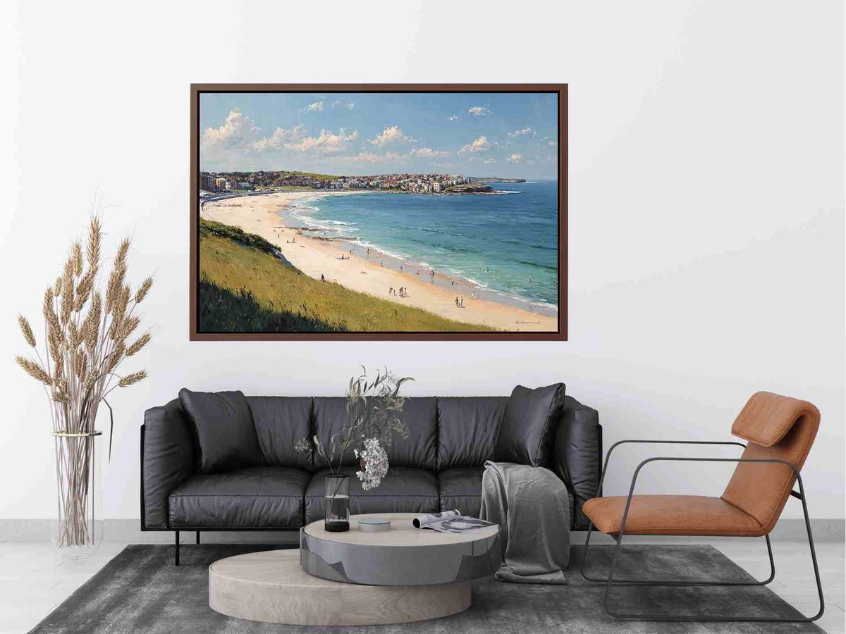 Golden Coast Panorama coastal artwork for modern living room decor