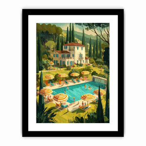 Mediterranean villa with pool artwork for elegant living room decor