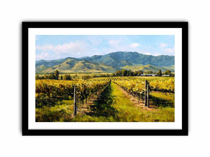 Vineyard and mountains artwork for elegant living room decor