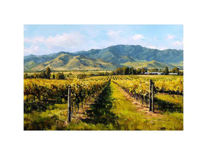 Vineyard and mountains artwork for elegant living room decor