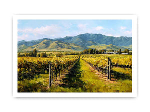 Vineyard and mountains artwork for elegant living room decor