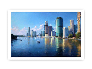 Modern riverside skyline day artwork for elegant living room decor