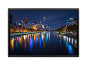 City skyline river night artwork for elegant living room decor