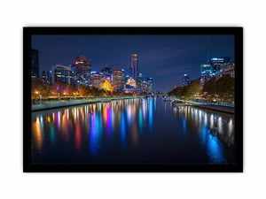 City skyline river night artwork for elegant living room decor