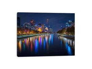 City skyline river night artwork for elegant living room decor