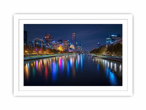 City skyline river night artwork for elegant living room decor
