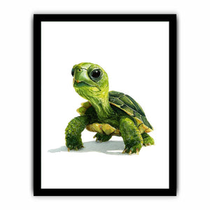 Cute green turtle canvas art on white background for nursery or kids room decor.