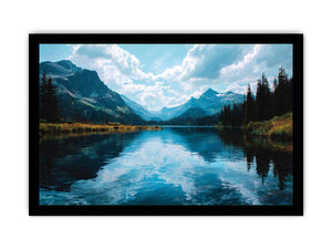 Crystal mountain lake canvas art with forest reflections for modern living room decor.