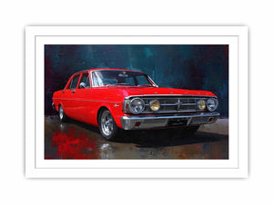 Red classic car canvas art for modern office, mancave, or living room decor.