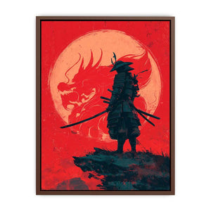 Samurai dragon canvas art in red and black for bold bedroom or office decor.