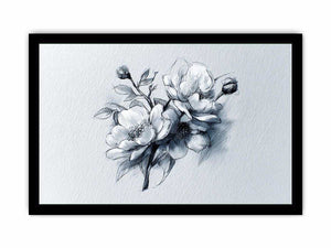Elegant floral line art sketch with flowers and buds for calm bedroom decor.